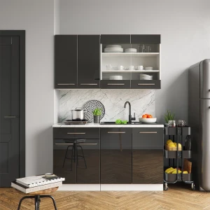 Singleküche Fame-Line Anthrazit Hochglanz 140 cm ohne Arbeitsplatte livinity®