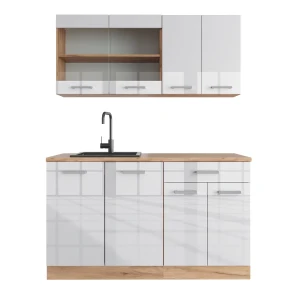 Singlekøkken R-Line Hvid højglans/guld power oak 140 cm , BP Eg Vicco