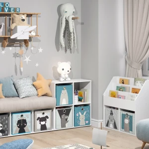 Kinderregal Tetra Weiß 72.6 x 72 cm mit 4 Faltboxen (grau/blau) livinity®