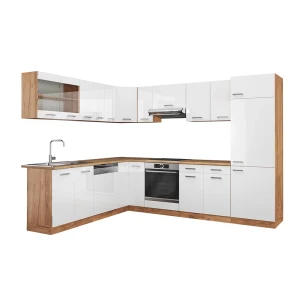 Hjørnekøkken R-Line Hvid højglans/guld power oak 287 x 60 cm , BP Eg Vicco