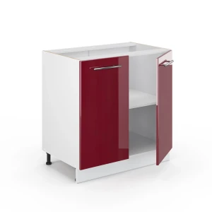 Spülenunterschrank Fame-Line Bordeaux Hochglanz 80 cm mit Regal, ohne Arbeitsplatte livinity®