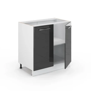 Spülenunterschrank Fame-Line Anthrazit Hochglanz 80 cm mit Regal, ohne Arbeitsplatte livinity®