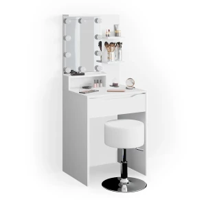 Makeupbord Ruben Hvid 60 cm med LED-belysning og skammel Vicco