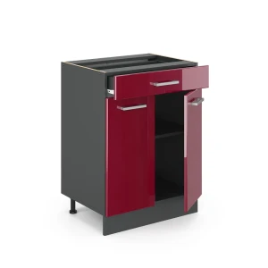 Küchenunterschrank R-Line Rot Hochglanz 60 cm mit Schublade, ohne Arbeitsplatte livinity®