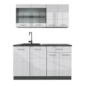 Singlekøkken R-Line Hvid højglans/antracit 140 cm , BP Antracit Vicco
