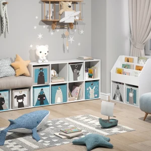 Kinderregal Scutum Weiß 143 x 72 cm mit 8 Faltboxen livinity®