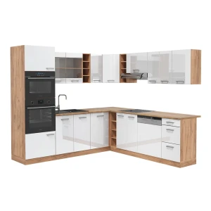 Hjørnekøkken R-Line Hvid højglans/guld power oak 247 x 60 cm , BP Eg Vicco