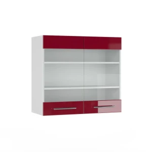 Køkkenskab med glas Fame-Line Bordeaux rød højglans 80 cm Vicco