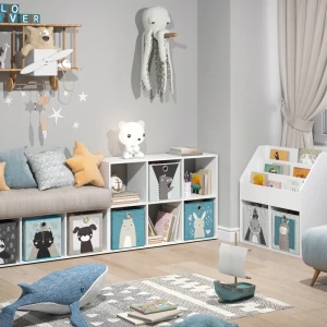 Kinderregal  Weiß 72 x 107.8 cm mit 6 Faltboxen livinity®
