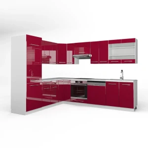 Hjørnekøkken Fame-Line Bordeaux højglans/hvid 287 x 46 cm uden bordplade Vicco