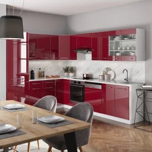 Eckküche Fame-Line Bordeaux Hochglanz/Weiß 287 x 227 cm ohne Arbeitsplatte livinity®