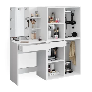 Makeupbord Isabelle Hvid 140 cm med LED-belysning og skabe Vicco