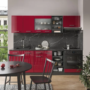 Küchenzeile R-Line Rot Hochglanz/Anthrazit 240 cm ohne Arbeitsplatte livinity®