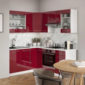 Eckküche Fame-Line Bordeaux Hochglanz/Weiß 190 x 160 cm ohne Arbeitsplatte livinity®