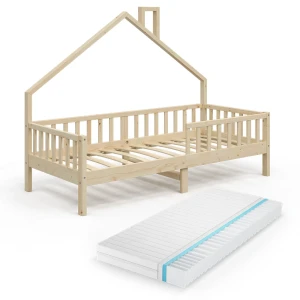 Lit cabane Noemi Naturel bois 90x200 cm avec matelas Vitalispa