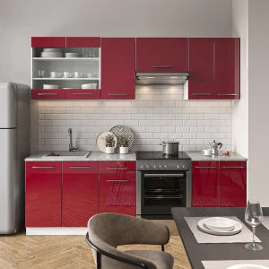 Küchenzeile Fame-Line Bordeaux Hochglanz/Weiß 240 cm , AP Anthrazit livinity®