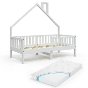 Lit cabane Noemi Blanc 80x160 cm avec matelas Vitalispa