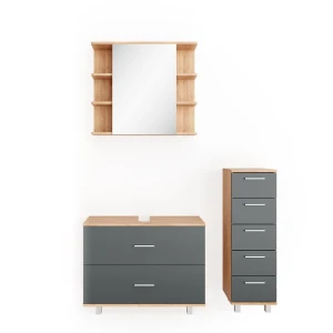 Badmöbel-Set Ilias Anthrazit/Goldkraft Eiche 3 Teile, mit Unterschrank 80 cm Vicco