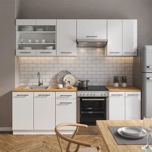 Küchenzeile Fame-Line Weiß Hochglanz/Weiß 240 cm ohne Arbeitsplatte livinity®