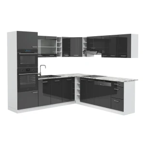 Hjørnekøkken R-Line Antracit højglans/Hvid 247 x 237 cm uden bordplade Vicco