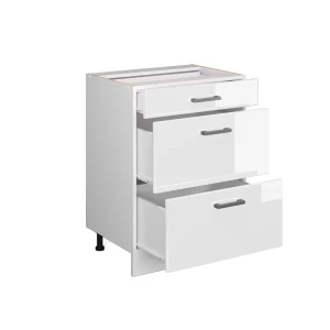 Küchenunterschrank R-Line Weiß Hochglanz 60 cm mit Schubladen, ohne Arbeitsplatte livinity®