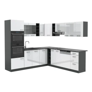 Hjørnekøkken R-Line Hvid højglans/antracit 247 x 46 cm uden bordplade Vicco