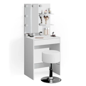 Makeupbord Isabelle Hvid 60 cm med LED-belysning og skammel Vicco