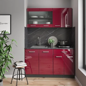 Singleküche R-Line Rot Hochglanz/Anthrazit 140 cm ohne Arbeitsplatte livinity®