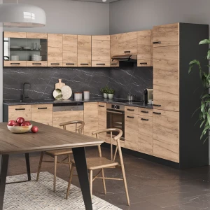 Eckküche R-Line Goldkraft Eiche/Anthrazit 287 x 227 cm ohne Arbeitsplatte livinity®