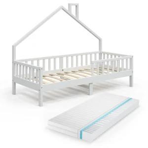 Lit cabane Noemi Blanc 90x200 cm avec matelas Vitalispa