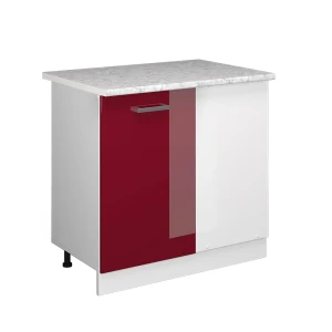 Universalhjørneskab R-Line Bordeaux rød højglans 86 cm med dør, med bordplade Vicco