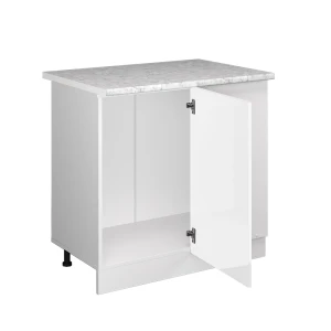 Eckunterschrank R-Line Weiß Hochglanz 86 cm , AP Marmor livinity®