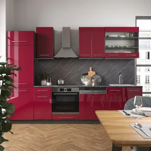 Küchenzeile Fame-Line Bordeaux Hochglanz/Anthrazit 300 cm , AP Marmor livinity®