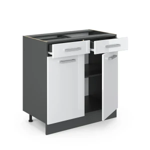 Küchenunterschrank R-Line Weiß Hochglanz 80 cm ohne Arbeitsplatte livinity®
