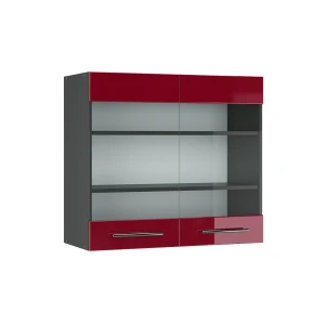 Køkkenskab med glas Fame-Line Bordeaux rød højglans 80 cm Vicco