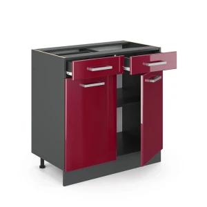 Küchenunterschrank R-Line Rot Hochglanz 80 cm ohne Arbeitsplatte livinity®