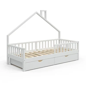 Lit cabane Noemi Blanc 90x200 cm avec 2 tiroirs Vitalispa