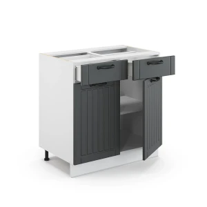 Küchenunterschrank Fame-Line Anthrazit Landhaus 80 cm ohne Arbeitsplatte livinity®