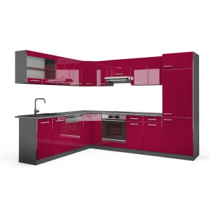 Hjørnekøkken R-Line Højglans rød/antracit 287 x 46 cm uden bordplade Vicco