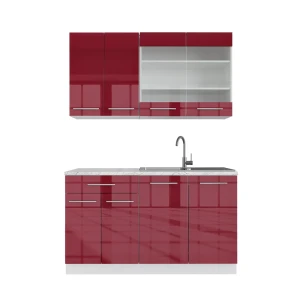 Singleküche Fame-Line Bordeaux Hochglanz/Weiß 140 cm , AP Marmor Vicco