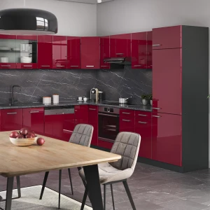 Eckküche R-Line Rot Hochglanz/Anthrazit 287 x 227 cm ohne Arbeitsplatte livinity®