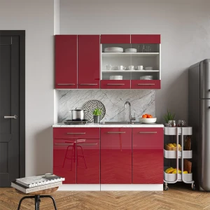 Singleküche Fame-Line Bordeaux Hochglanz/Weiß 140 cm ohne Arbeitsplatte livinity®