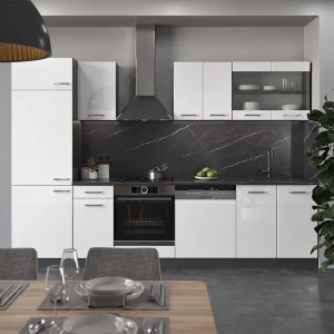 Küchenzeile R-Line Weiß Hochglanz/Anthrazit 300 cm ohne Arbeitsplatte livinity®