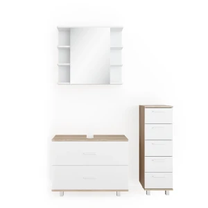 Badmöbel-Set Ilias Weiß/Sonoma 3 Teile, mit Unterschrank 80 cm Vicco