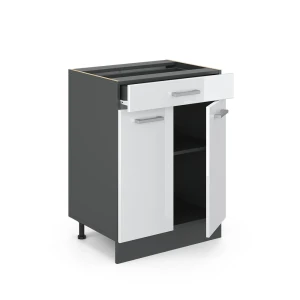 Küchenunterschrank R-Line Weiß Hochglanz 60 cm mit Schublade, ohne Arbeitsplatte livinity®