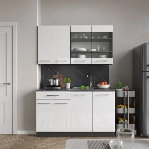 Singleküche Fame-Line Weiß Hochglanz/Anthrazit 140 cm ohne Arbeitsplatte livinity®