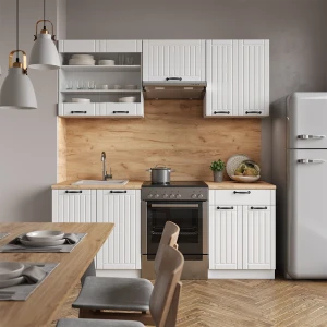 Küchenzeile Fame-Line Weiß Landhaus/Weiß 200 cm ohne Arbeitsplatte livinity®
