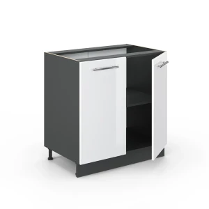 Spülenunterschrank Fame-Line Weiß Hochglanz 80 cm mit Regal, ohne Arbeitsplatte livinity®