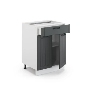 Küchenunterschrank Fame-Line Anthrazit Landhaus 60 cm mit Schublade, ohne Arbeitsplatte livinity®