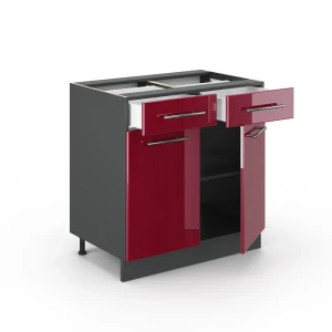 Küchenunterschrank Fame-Line Bordeaux Hochglanz 80 cm ohne Arbeitsplatte livinity®